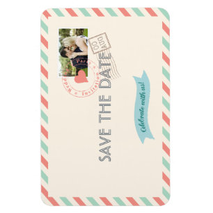 Trouwkaart 'Vintage Airmail' met foto en bewaar-de Magneet