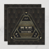 Trouwkaart Vintage Goud Great Gatsby Save The Date (Voorkant / Achterkant)