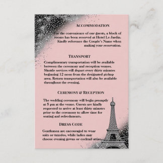 Trouwkaart Vintage Paris Roze Zilver Glitter Informatiekaartje