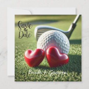 Trouwkaart voor golfer met golfbal op green save the date
