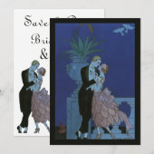 Trouwkaart voor pasgehuwden in Vintage Art Deco st Save The Date (Voorkant / Achterkant)