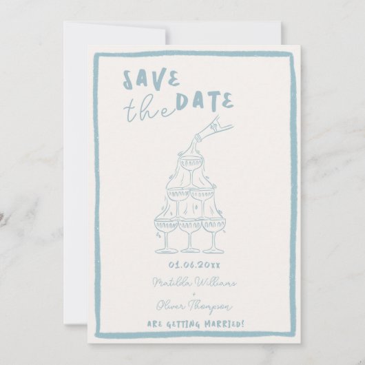 Trouwkaart Whimsical Misty Blue Save The Date Uitn Kaart (Voorkant)