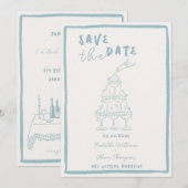 Trouwkaart Whimsical Misty Blue Save The Date Uitn Kaart (Voorkant / Achterkant)