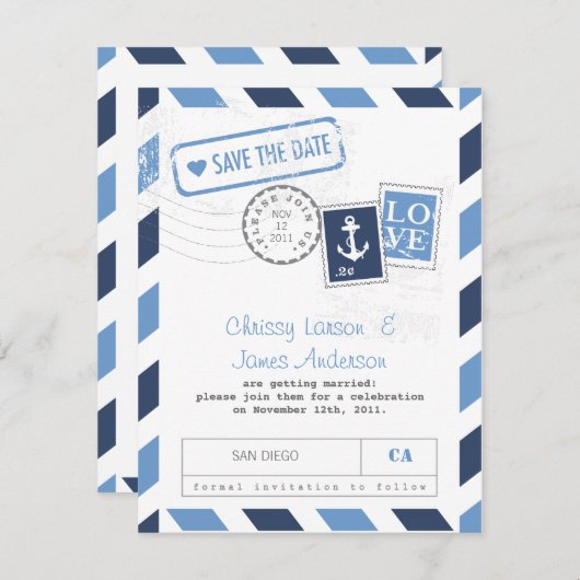 Trouwkaart Zeevaart Luchtpost Opslag Datum Save The Date (Voorkant / Achterkant)
