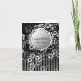 Trouwkaart Zwart Vintage Bloemmotief Kaart