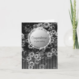 Trouwkaart Zwart Vintage Bloemmotief Kaart