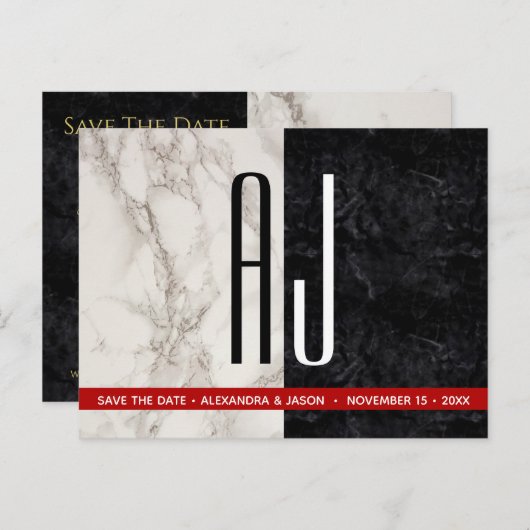 Trouwkaart zwart-wit Save The Date Aankondigingskaart (Voorkant / Achterkant)