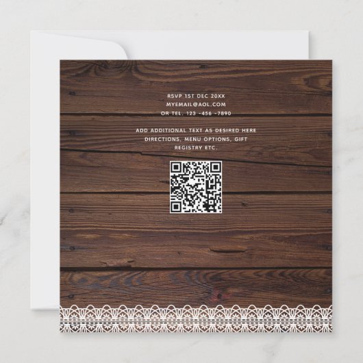 TROUWKAARTEN FOTOBORDEN RUSTIC LACE BOHO vierkant Kaart (Achterkant)