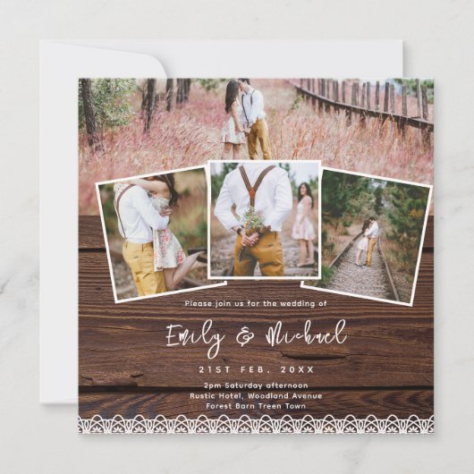 TROUWKAARTEN FOTOBORDEN RUSTIC LACE BOHO vierkant Kaart (Voorkant)