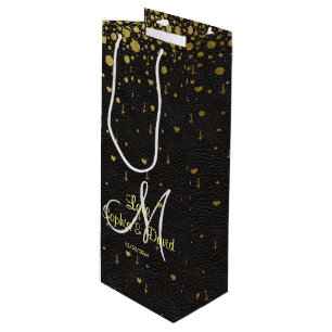 Trouwkaarten Gouden Confetti Monogram Wijn Cadeautas