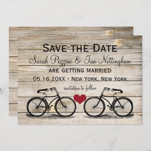 Trouwkaarten met antieke fiets Save the Date (Voorkant / Achterkant)