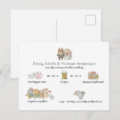Trouwkaarten met speelse tijdlijn voor budget briefkaart (Voorkant / Achterkant)