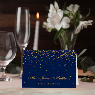 Trouwkaartjes Navy Blauw & Glamour Goud Confetti
