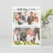 Trouwkalligrafie Hart Beste Dag Ooit 3 Foto Bedankkaart (Staand voorkant)