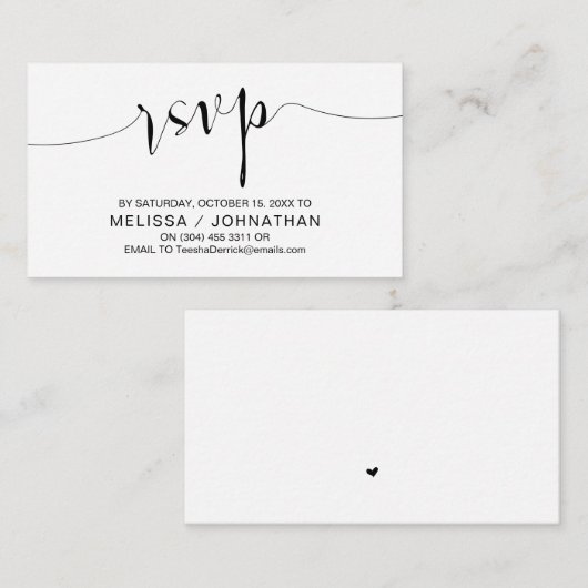 Trouwkalligrafie, zwart script, diner RSVP Informatiekaartje (Voorkant / Achterkant)
