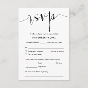 Trouwkalligrafie, zwart script, diner RSVP Informatiekaartje