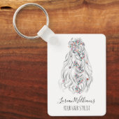 Trouwkapselstylist Zwart Wit Golvend Haar QR Sleutelhanger (Voorkant)