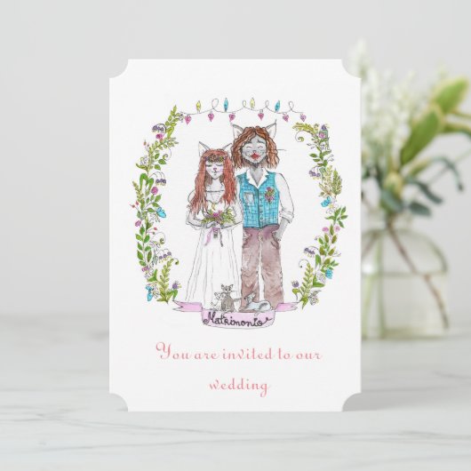 Trouwkatten ontwerp kaart (Staand voorkant)