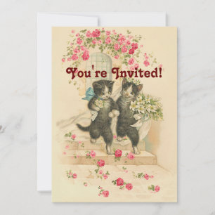 Trouwkatten Soft Gold Invitation Kaart
