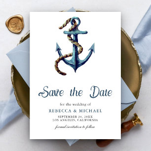 Trouwknoop Navy Blauwe Anker Touw Bruiloft Save The Date