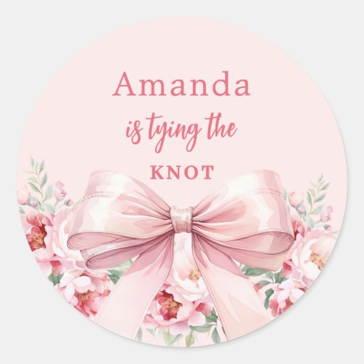 Trouwknoop strik roze bloemen Bruidsmeisjesfeest Ronde Sticker (Voorkant)