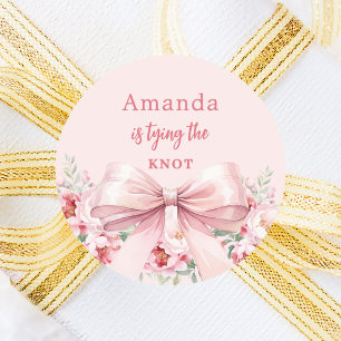 Trouwknoop strik roze bloemen Bruidsuitnodiging Ronde Sticker