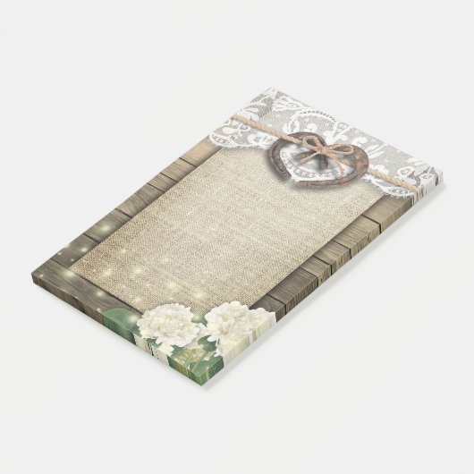 Trouwkoppel Hoefijzer Hart Kant Hydrangea Hout Post-it® Notes (Schuin)