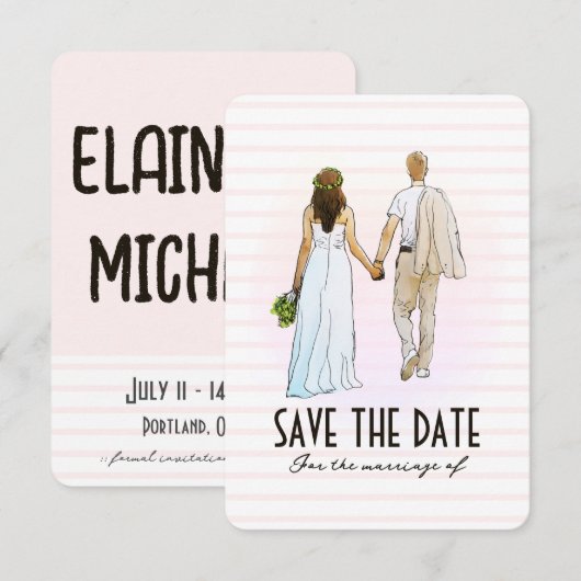 Trouwkoppel Illustratie Save The Date Kaart (Voorkant / Achterkant)