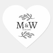 Trouwkoppel Monogram Datum Botanisch Hart Sticker (Voorkant)