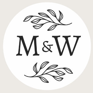 Trouwkoppel Monogram Elegante Botanische Ronde Sticker