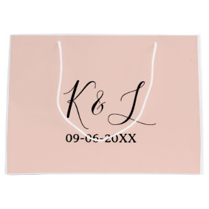 Trouwkoppel naam letter datum roze pastel achtergr groot cadeauzakje