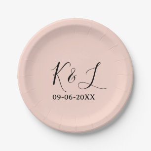 Trouwkoppel naam letter datum roze pastel achtergr papieren bordje