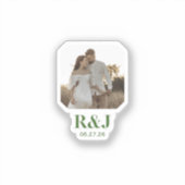 Trouwkoppel Voeg Foto Toe Groen Monogram Sticker (Voorkant)
