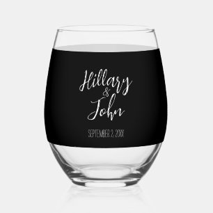 Trouwkoppels namen en datum klassiek wijnglas zonder voet