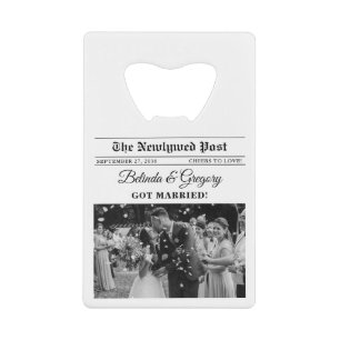 Trouwkrant Fun Black & White Wedding Favoriet Kredietkaart Flessenopener