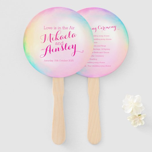 Trouwliefde is in de lucht bubbel kunst programma handwaaier (Voorkant en achterkant)