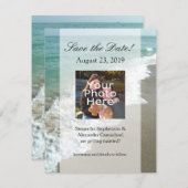 Trouwlocatie aan het strand met uitzicht save the date (Voorkant / Achterkant)