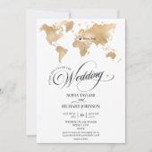 Trouwlocatie Goud Wereldkaart Typografie Invi Kaart (Voorkant)