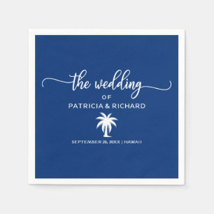 Trouwlocatie in Navyblauw en Witte Palmboom Servet