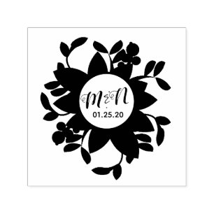 Trouwlogo groene bloemornament cirkelvormig select zelfinktende stempel