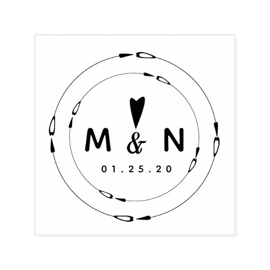 Trouwlogo Hart Dubbele Cirkel Naam Koppel Zelfinktende Stempel (Design)