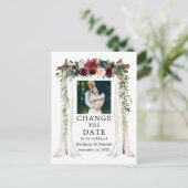 Trouwluifel Waterverf Floral Wijzig de datum Briefkaart (Staand voorkant)