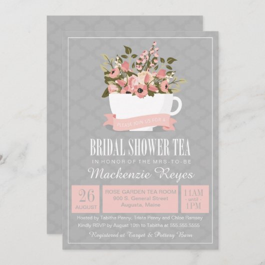 Trouwlunch Theekopje Bruiloft Uitnodiging (Voorkant / Achterkant)