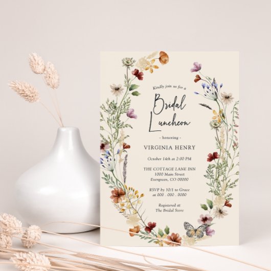 Trouwlunch uitnodiging in bloemige Boho-stijl