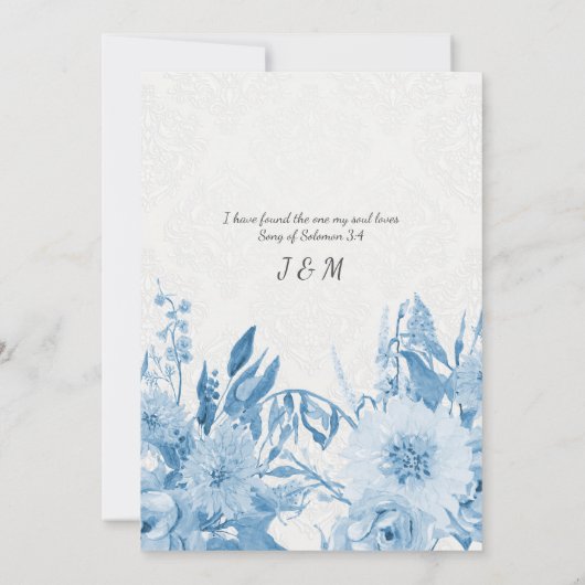 Trouwmarine Blauw Wit Chintz Kant Damask Floral Kaart (Achterkant)