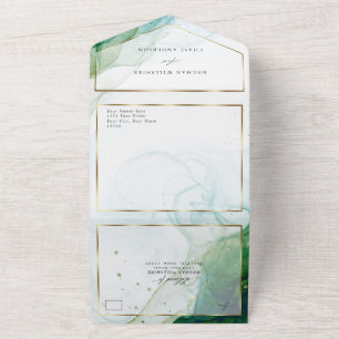 Trouwmarmer Kelly groen turquoise alcoholinkt  All In One Uitnodiging