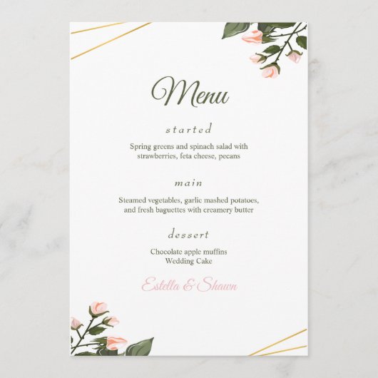 Trouwmenu Bloemend trouwmenu Modern trouwmenu Menu (Voorkant)