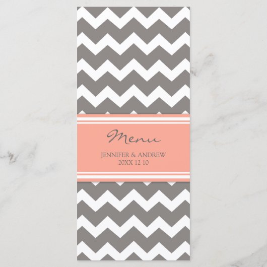 Trouwmenu Coral Grey Chevron Menu (Achterkant)