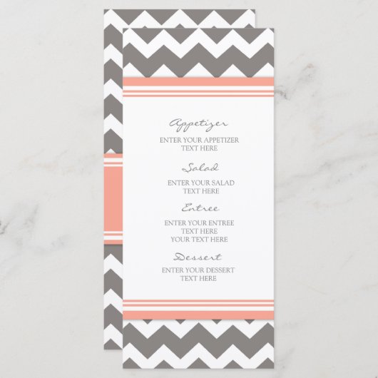 Trouwmenu Coral Grey Chevron Menu (Voorkant / Achterkant)