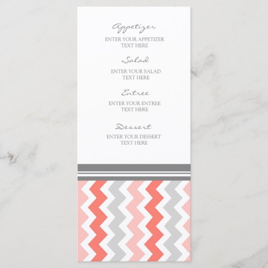 Trouwmenu Coral Grey Chevron Menu (Voorkant)